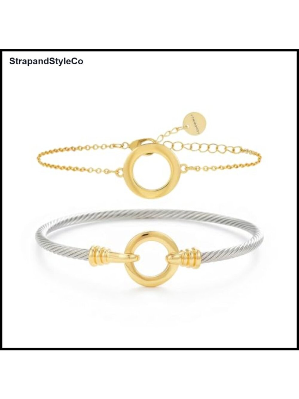 Twisted Cable Cuff Bracelet 14K Gold Plated Silver Two Tone Wire Bangle